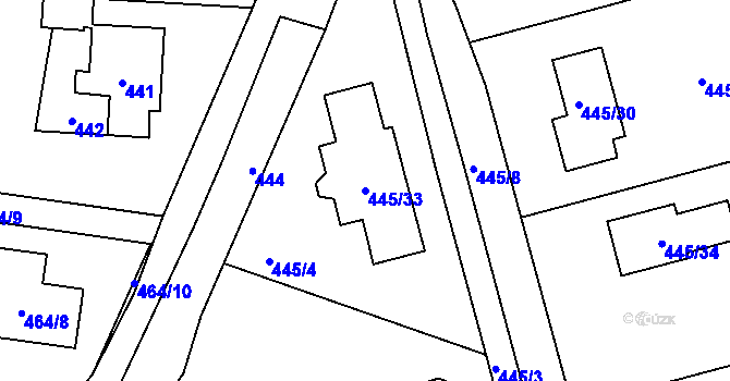 Parcela st. 445/33 v KÚ Šebrov, Katastrální mapa