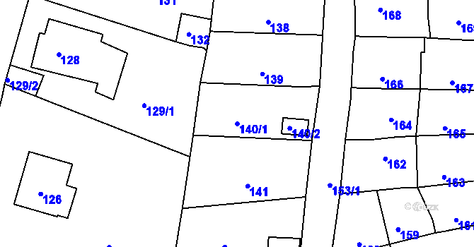 Parcela st. 140/1 v KÚ Šebrov, Katastrální mapa