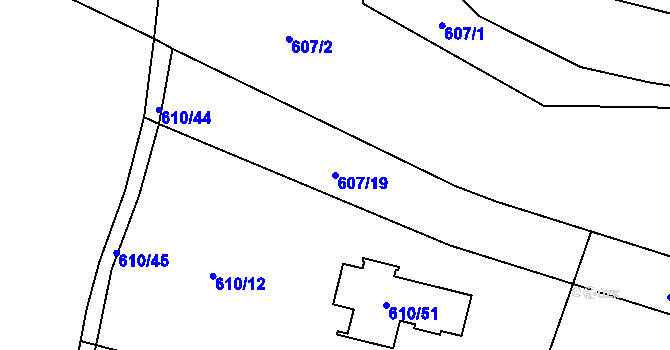 Parcela st. 607/19 v KÚ Šebrov, Katastrální mapa