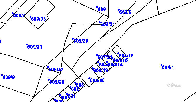 Parcela st. 607/21 v KÚ Šebrov, Katastrální mapa