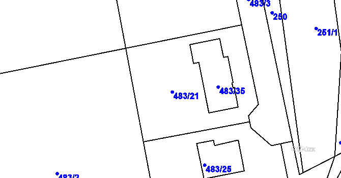 Parcela st. 483/21 v KÚ Šebrov, Katastrální mapa