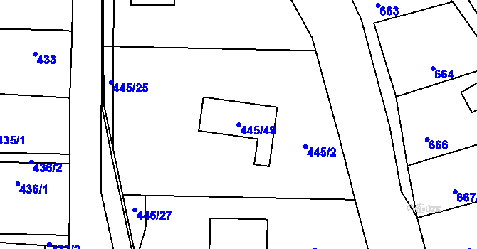 Parcela st. 445/49 v KÚ Šebrov, Katastrální mapa