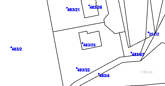 Parcela st. 483/25 v KÚ Šebrov, Katastrální mapa