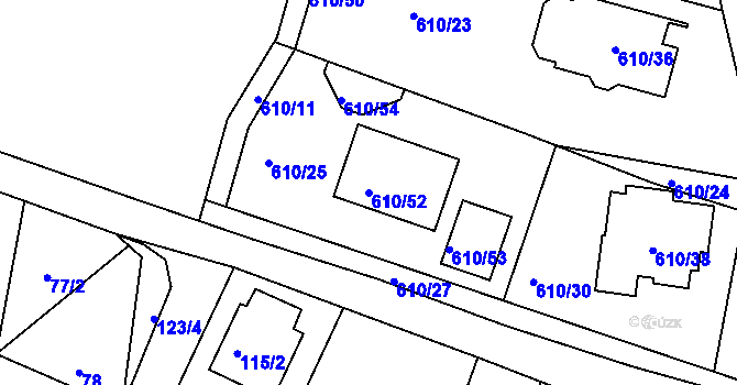 Parcela st. 610/52 v KÚ Šebrov, Katastrální mapa