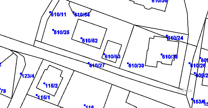 Parcela st. 610/53 v KÚ Šebrov, Katastrální mapa