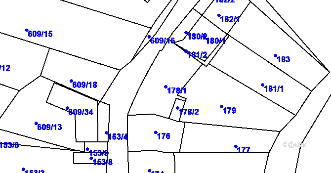 Parcela st. 178/1 v KÚ Šebrov, Katastrální mapa