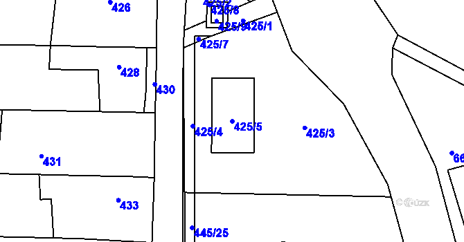 Parcela st. 425/5 v KÚ Šebrov, Katastrální mapa