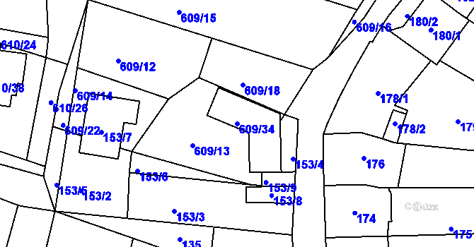 Parcela st. 609/34 v KÚ Šebrov, Katastrální mapa
