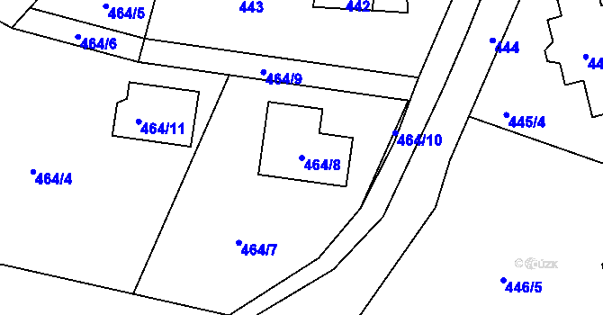 Parcela st. 464/8 v KÚ Šebrov, Katastrální mapa