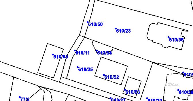 Parcela st. 610/54 v KÚ Šebrov, Katastrální mapa