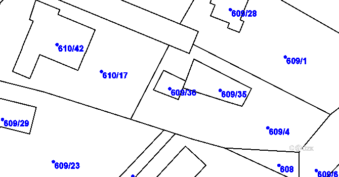 Parcela st. 609/36 v KÚ Šebrov, Katastrální mapa