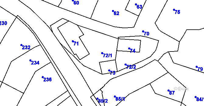 Parcela st. 72/1 v KÚ Šebrov, Katastrální mapa