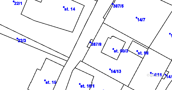 Parcela st. 387/8 v KÚ Šedivec, Katastrální mapa