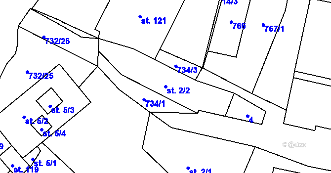 Parcela st. 2/2 v KÚ Pulovice, Katastrální mapa