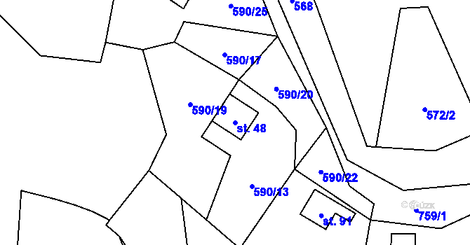 Parcela st. 48 v KÚ Pulovice, Katastrální mapa