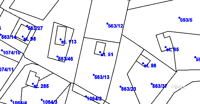Parcela st. 51 v KÚ Pulovice, Katastrální mapa