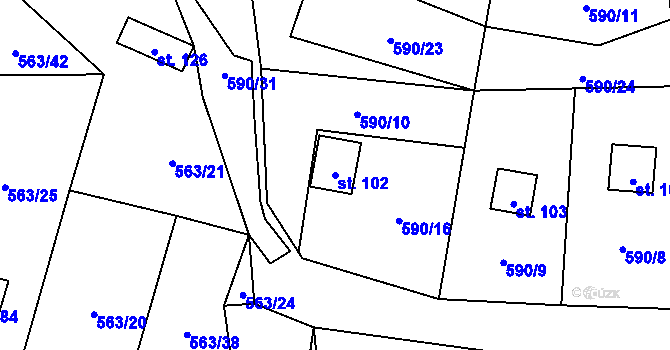 Parcela st. 102 v KÚ Pulovice, Katastrální mapa