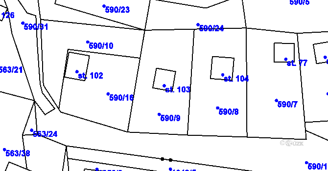 Parcela st. 103 v KÚ Pulovice, Katastrální mapa