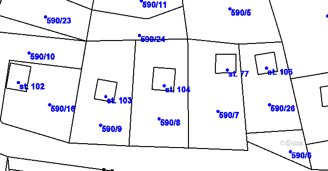 Parcela st. 104 v KÚ Pulovice, Katastrální mapa