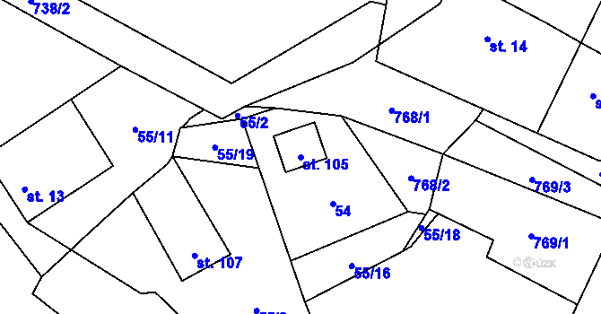 Parcela st. 105 v KÚ Pulovice, Katastrální mapa