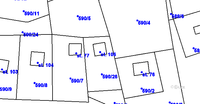 Parcela st. 106 v KÚ Pulovice, Katastrální mapa