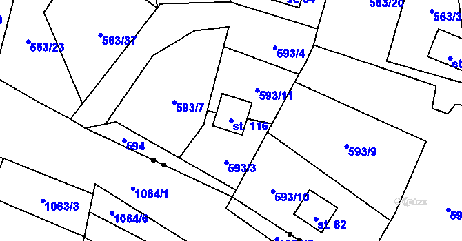 Parcela st. 116 v KÚ Pulovice, Katastrální mapa