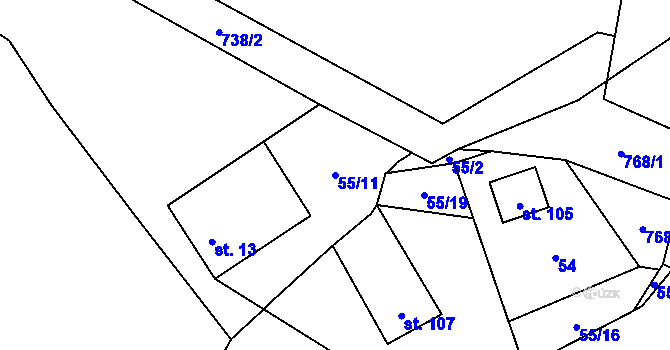 Parcela st. 55/11 v KÚ Pulovice, Katastrální mapa