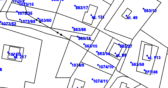 Parcela st. 563/15 v KÚ Pulovice, Katastrální mapa