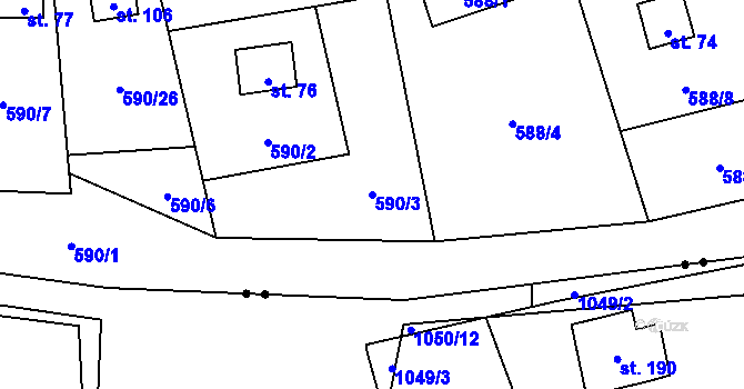 Parcela st. 590/3 v KÚ Pulovice, Katastrální mapa