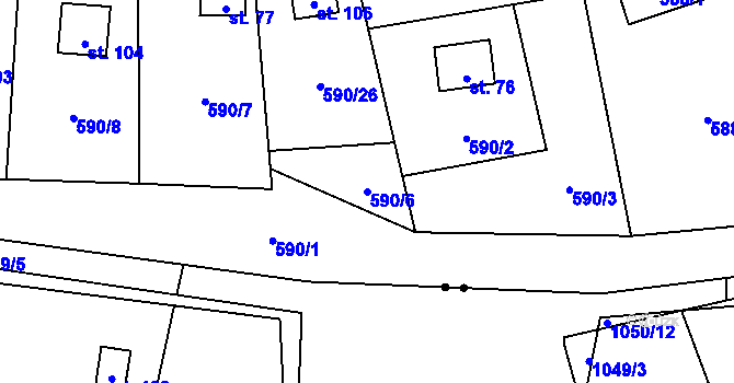 Parcela st. 590/6 v KÚ Pulovice, Katastrální mapa