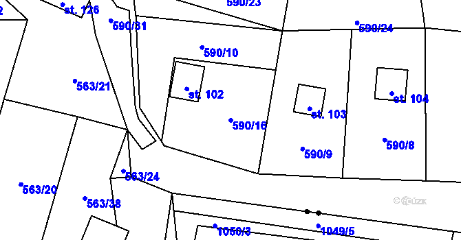 Parcela st. 590/16 v KÚ Pulovice, Katastrální mapa