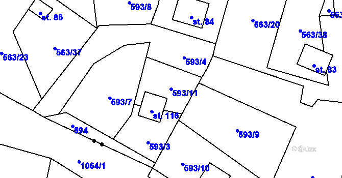 Parcela st. 593/11 v KÚ Pulovice, Katastrální mapa