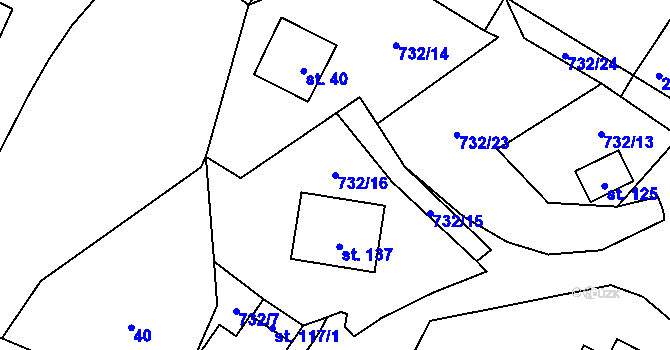 Parcela st. 732/16 v KÚ Pulovice, Katastrální mapa