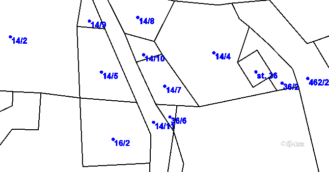 Parcela st. 14/7 v KÚ Sedlečko u Karlových Var, Katastrální mapa