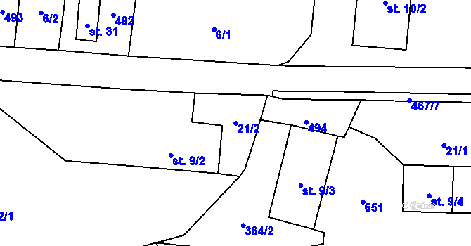 Parcela st. 21/2 v KÚ Sedlečko u Karlových Var, Katastrální mapa