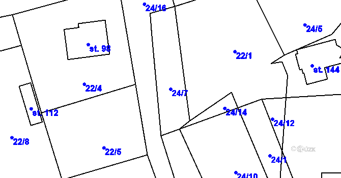 Parcela st. 24/7 v KÚ Sedlečko u Karlových Var, Katastrální mapa