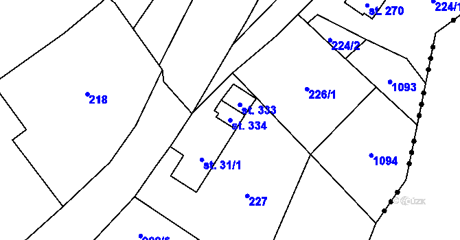 Parcela st. 334 v KÚ Šemnice, Katastrální mapa