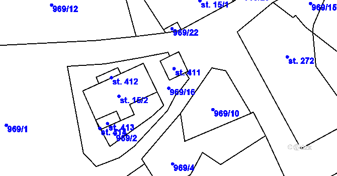 Parcela st. 969/16 v KÚ Šemnice, Katastrální mapa