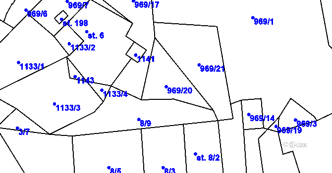 Parcela st. 969/20 v KÚ Šemnice, Katastrální mapa