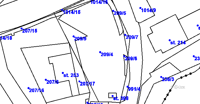 Parcela st. 209/4 v KÚ Šemnice, Katastrální mapa