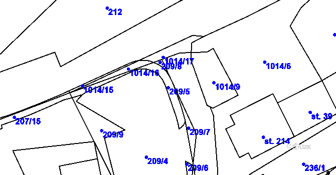 Parcela st. 209/5 v KÚ Šemnice, Katastrální mapa