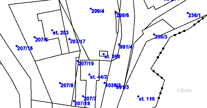 Parcela st. 398 v KÚ Šemnice, Katastrální mapa