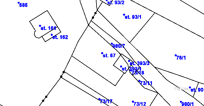 Parcela st. 67 v KÚ Šemnice, Katastrální mapa