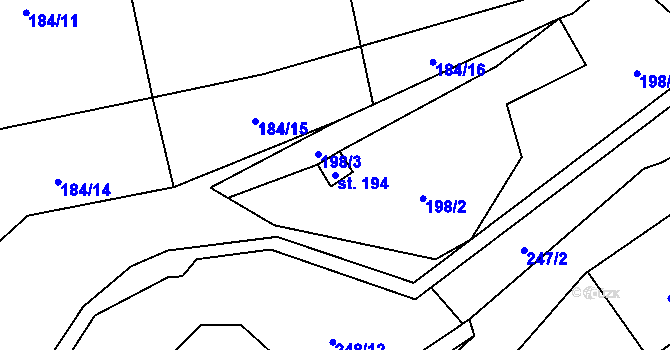 Parcela st. 194 v KÚ Šemnice, Katastrální mapa