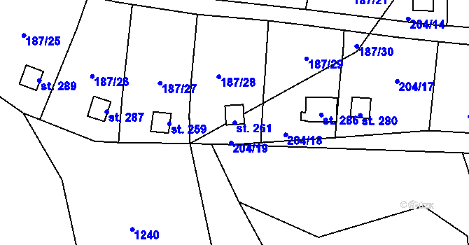 Parcela st. 261 v KÚ Šemnice, Katastrální mapa