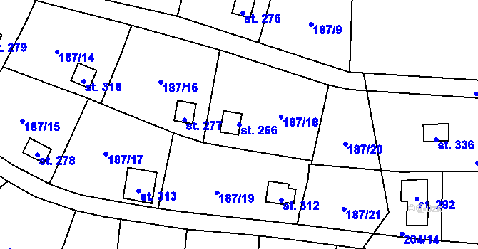 Parcela st. 266 v KÚ Šemnice, Katastrální mapa