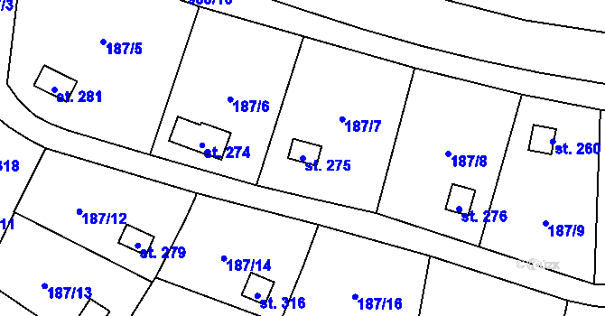 Parcela st. 275 v KÚ Šemnice, Katastrální mapa