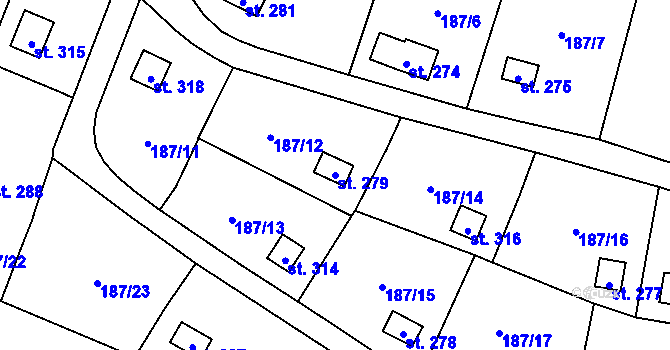 Parcela st. 279 v KÚ Šemnice, Katastrální mapa