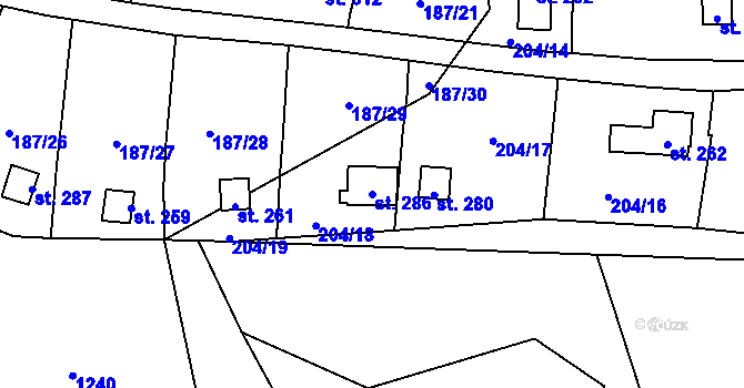 Parcela st. 286 v KÚ Šemnice, Katastrální mapa