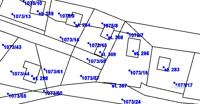 Parcela st. 309 v KÚ Šemnice, Katastrální mapa
